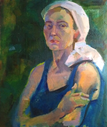 Картина под названием "Портрет женщины в п…" - Svoboda, Подлинное произведение искусства, Масло Установлен на Деревянная рам…