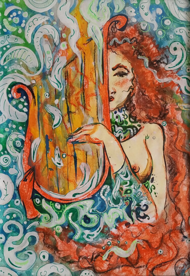 Картина под названием "Огненная красотка" - Svoboda, Подлинное произведение искусства, Акварель