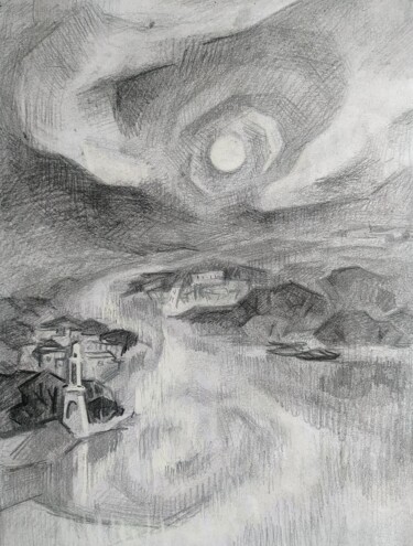 Painting titled "Город на воде и сол…" by Svoboda, Original Artwork, Pencil