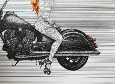 Desenho intitulada "Девушка на мотоцикле" por Анастасия Рогова, Obras de arte originais, Marcador