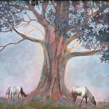 Peinture intitulée "Старый дуб" par Anastasia Salabodova, Œuvre d'art originale, Huile