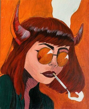 Painting titled "smoking as a lifest…" by Anastasiia Shanaurina (Eva Miller), Original Artwork, Acrylic