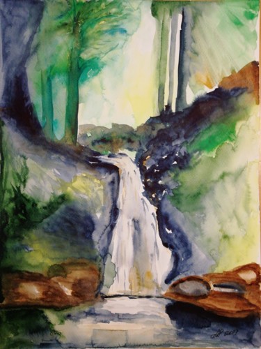 Malerei mit dem Titel "Waterfall" von Anastasia_art, Original-Kunstwerk, Aquarell