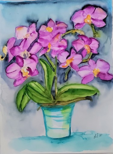 Painting titled "Orchideen" by Anastasia_art, Original Artwork, Watercolor