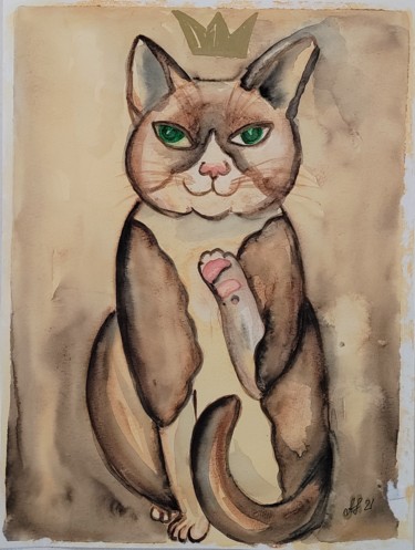 Malerei mit dem Titel "The Cat" von Anastasia_art, Original-Kunstwerk, Aquarell