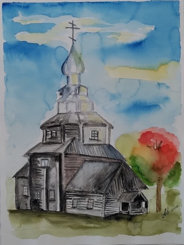 Painting titled "Alte Russische Kirc…" by Anastasia_art, Original Artwork, Watercolor