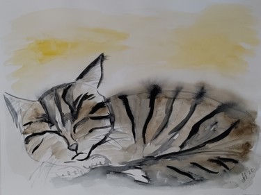 Schilderij getiteld "My cat Tommy" door Anastasia_art, Origineel Kunstwerk, Aquarel