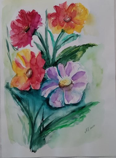 Pintura intitulada "Flowers, Blumen, Aq…" por Anastasia_art, Obras de arte originais, Aquarela