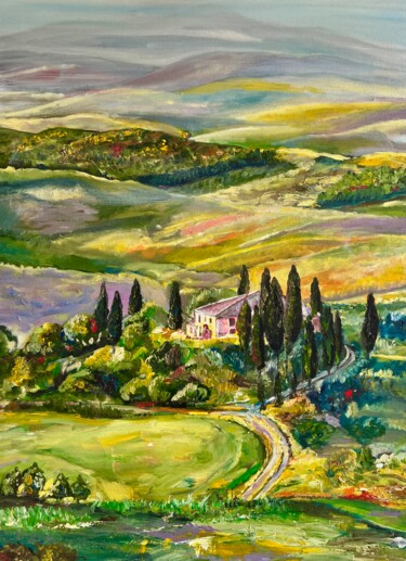 Painting titled "Tuscany" by Anastasia Shukhovtseva, Original Artwork, Oil Mounted on Wood Stretcher frame