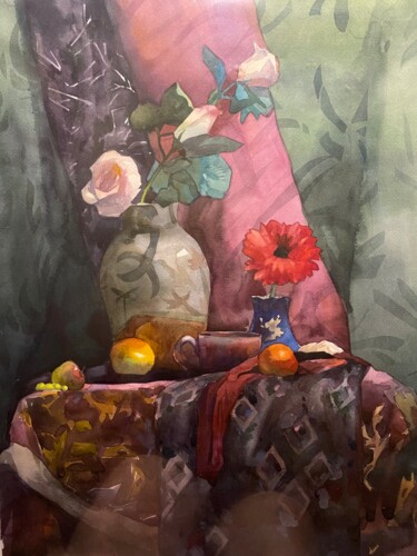 Painting titled "«Still life»" by Anastasia Tamojkina, Original Artwork, Watercolor Mounted on Cardboard