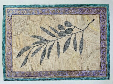 Painting titled "Mosaic olive branch" by Anastasia Tokdemir, Original Artwork, Watercolor