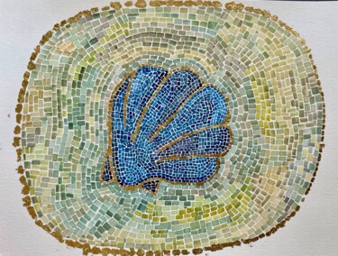 Peinture intitulée "Mosaic golden seash…" par Anastasia Tokdemir, Œuvre d'art originale, Aquarelle