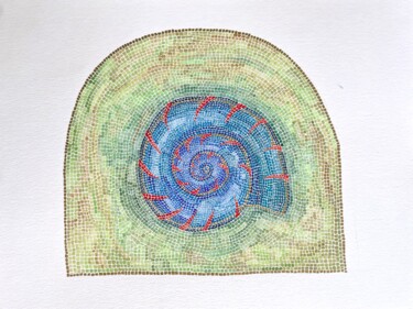 Картина под названием "Mosaic Blue seashell" - Anastasia Tokdemir, Подлинное произведение искусства, Акварель