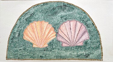 Картина под названием "Two mosaic seashells" - Anastasia Tokdemir, Подлинное произведение искусства, Акварель