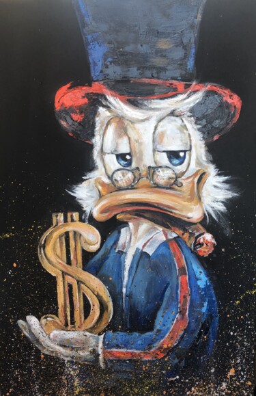 Painting titled "Scrooge McDuck" by Anastasiia Iurzinova, Original Artwork, Oil Mounted on Wood Stretcher frame