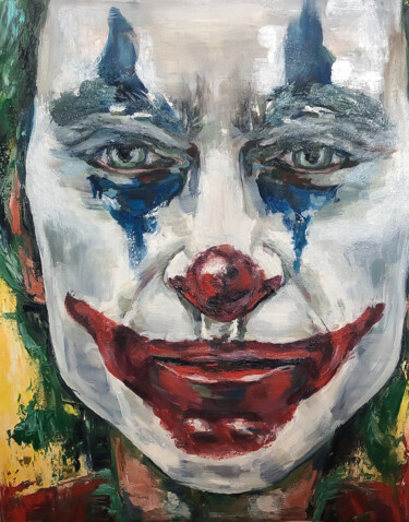 Painting titled "Joker" by Anastasiia Iurzinova, Original Artwork, Oil Mounted on Wood Stretcher frame