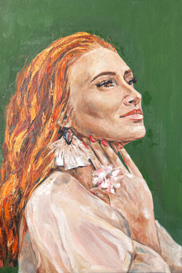 Картина под названием "Redhead girl" - Анастасия Юрзинова, Подлинное произведение искусства, Масло Установлен на Деревянная…