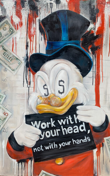 Painting titled "Scrooge McDuck oil…" by Anastasiia Iurzinova, Original Artwork, Oil Mounted on Wood Stretcher frame