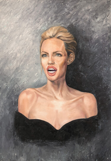 Картина под названием "Angelina Jolie oil…" - Анастасия Юрзинова, Подлинное произведение искусства, Масло Установлен на карт…