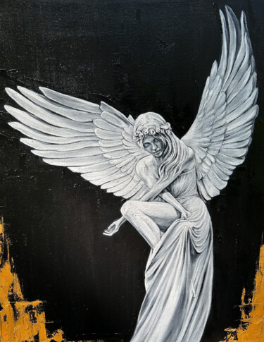 Painting titled "Angel" by Анастасия Юрзинова, Original Artwork, Oil Mounted on Wood Stretcher frame