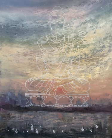 Картина под названием "“Buddha’s meditatio…" - Anastasia Valaeva, Подлинное произведение искусства, Масло Установлен на Дере…