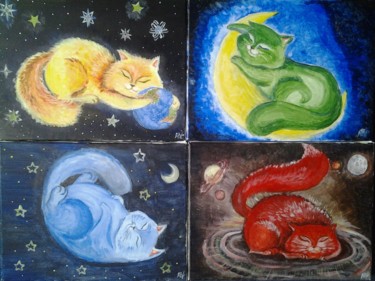 Pintura titulada "Universalcats" por Anastasia Valuiskaya, Obra de arte original, Acrílico