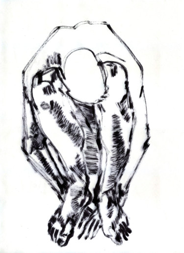 Drawing titled "Sitting man" by Anastasia Vrubel, Original Artwork, Ink