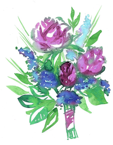 Painting titled "Small bouquet" by Anastasia Vrubel, Original Artwork, Watercolor