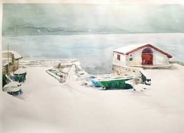 Peinture intitulée "snow in the sea" par Anastasia Weishaupt, Œuvre d'art originale, Aquarelle