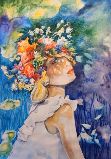 Painting titled "Summer girl" by Anastasia Weishaupt, Original Artwork, Watercolor