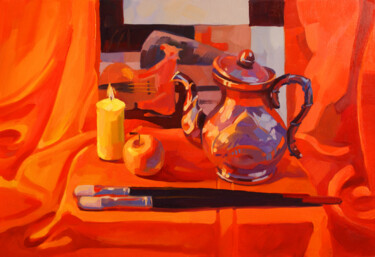 Картина под названием "Натюрморт со свечей" - Анастасия Ярошевич, Подлинное произведение искусства, Масло Установлен на Дере…