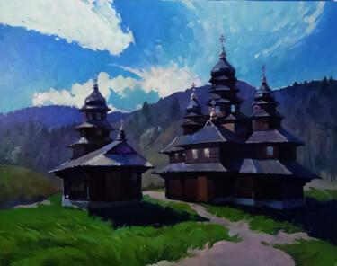 Painting titled "Monastery in the mo…" by Anastasia Yarosevitch, Original Artwork, Oil Mounted on Wood Stretcher frame