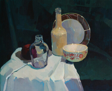 Painting titled "Still life with an…" by Anastasia Yarosevitch, Original Artwork, Oil Mounted on Wood Stretcher frame