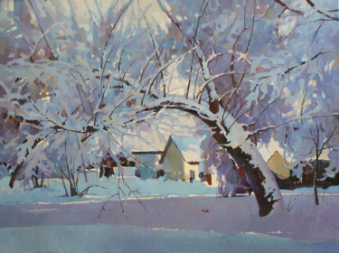 Painting titled "In January" by Anastasia Yarosevitch, Original Artwork, Oil Mounted on Wood Stretcher frame