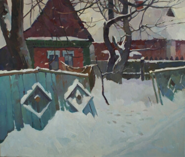 Painting titled "January. Old courty…" by Anastasia Yarosevitch, Original Artwork, Oil Mounted on Wood Stretcher frame