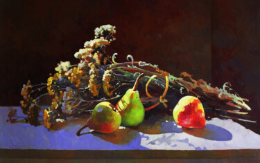 Картина под названием "Still life with pea…" - Анастасия Ярошевич, Подлинное произведение искусства, Масло Установлен на Дер…