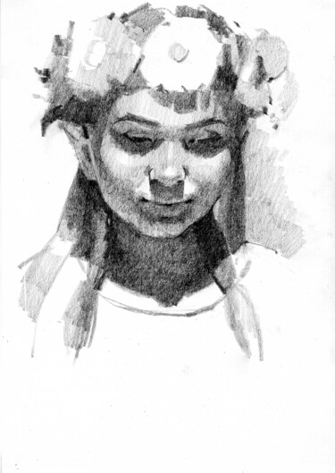 Drawing titled "Ukrainian girl" by Anastasia Yarosevitch, Original Artwork, Pencil