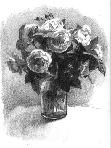 Рисунок под названием "Чайные розы/ Tea ro…" - Анастасия Ярошевич, Подлинное произведение искусства, Карандаш