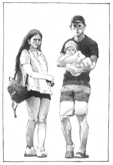 Drawing titled "Young family" by Anastasia Yarosevitch, Original Artwork, Pencil
