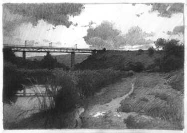Рисунок под названием "Пейзаж с мостом" - Анастасия Ярошевич, Подлинное произведение искусства, Карандаш