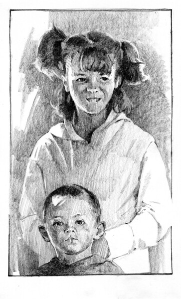 Картина под названием "Родные" - Анастасия Ярошевич, Подлинное произведение искусства, Карандаш