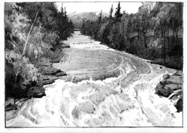 Рисунок под названием "Река Прут в Яремче" - Анастасия Ярошевич, Подлинное произведение искусства, Карандаш