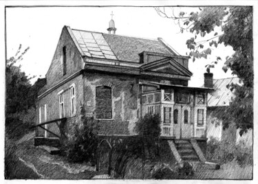 Рисунок под названием "Старый дом в Надвор…" - Анастасия Ярошевич, Подлинное произведение искусства, Карандаш