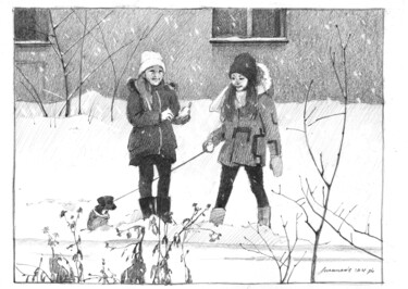 Рисунок под названием "Снежно" - Анастасия Ярошевич, Подлинное произведение искусства, Карандаш