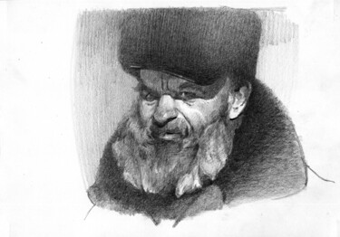 Drawing titled "Старик" by Anastasia Yarosevitch, Original Artwork, Pencil