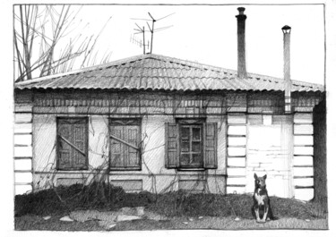 Рисунок под названием "Днепр. Дом возле ав…" - Анастасия Ярошевич, Подлинное произведение искусства, Карандаш