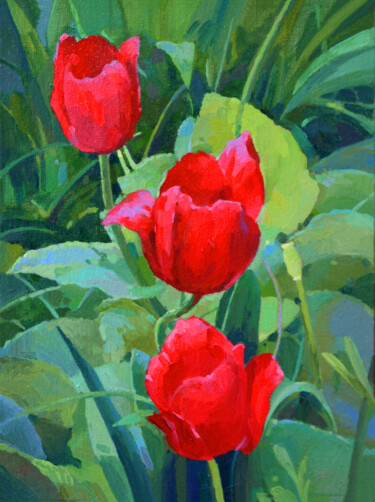 Картина под названием "Тюльпаны" - Анастасия Ярошевич, Подлинное произведение искусства, Масло Установлен на Другая жесткая…