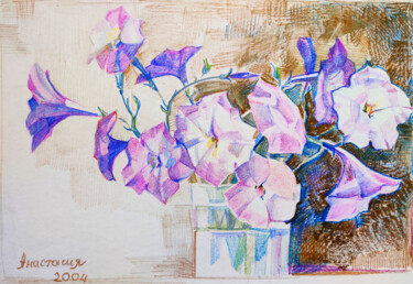 Рисунок под названием "Петуньи 2003" - Анастасия Ярошевич, Подлинное произведение искусства, Цветные карандаши