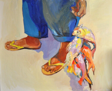 Картина под названием "Рыбак" - Анастасия Захарова, Подлинное произведение искусства, Масло