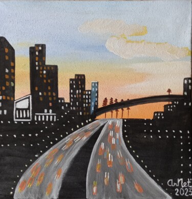 Painting titled "Night cityscape" by Anastasiia Netsvetaeva, Original Artwork, Acrylic